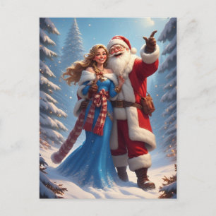 Postal Escena de Navidad de Papá Noel y la Doncella de Ni