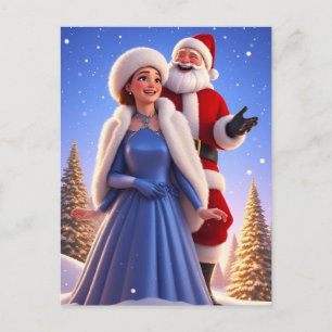 Postal Escena de Navidad de Papá Noel y la Doncella de Ni
