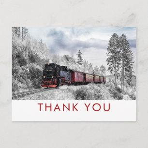 Postal Escena de Navidad Invernal en Tren Antiguo Gracias