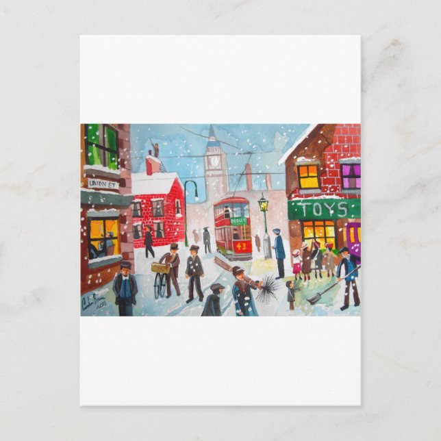 Postal Escena de nieve barrido de chimenea de invierno pi (Anverso)