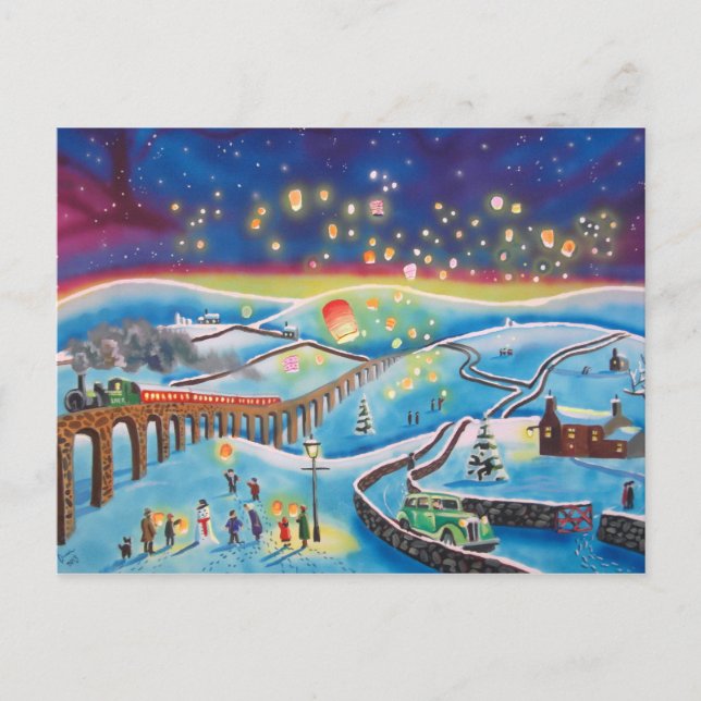 Postal Escena de nieve del paisaje de los linternas chino (Anverso)