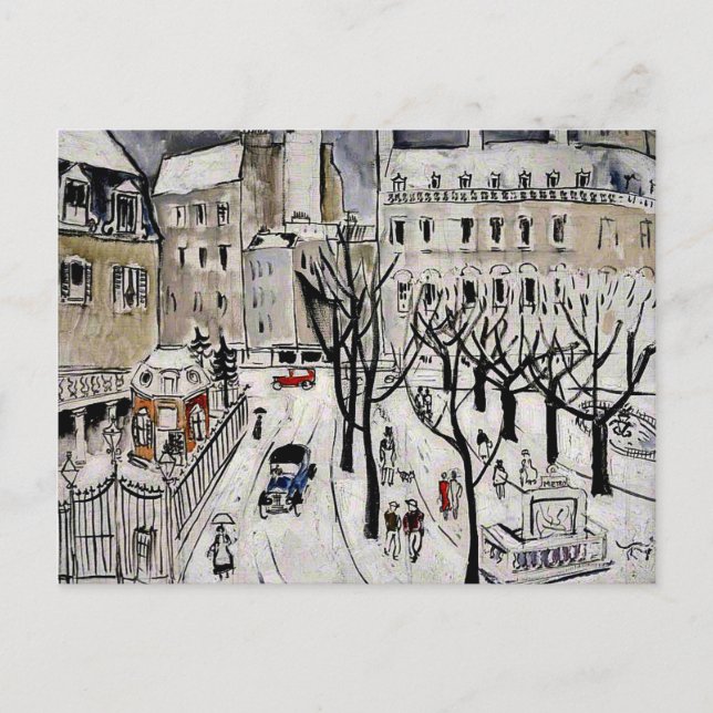 Postal Escena de nieve en París, pintura artística fina (Anverso)