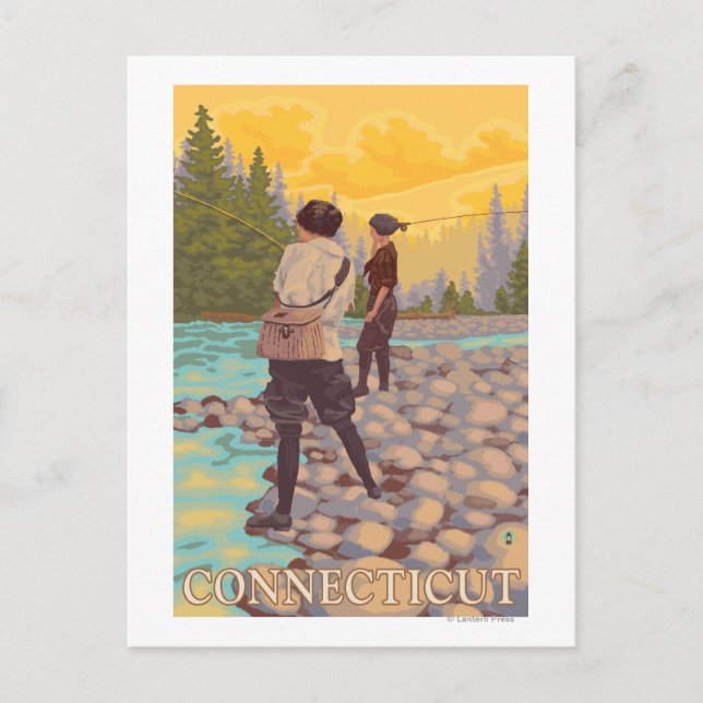 Postal Escena De Pesca De Las Mujeres De Connecticut (Anverso)