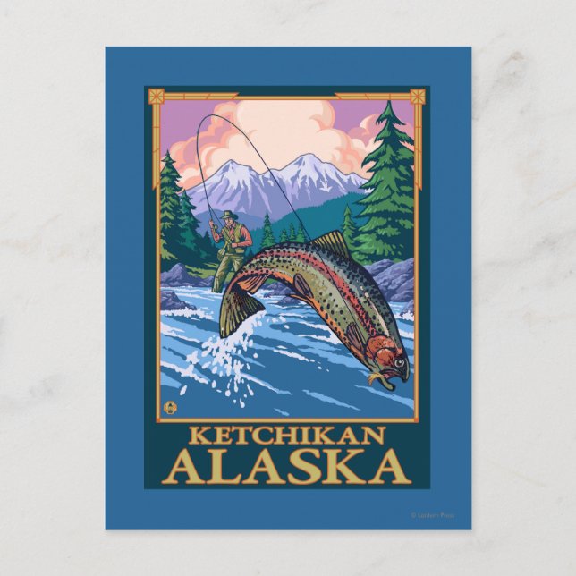 Postal Escena de pesca de mosca - Ketchikan, Alaska (Anverso)