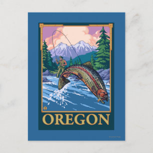 Postal Escena de pesca de mosca - Poster de viajes de épo