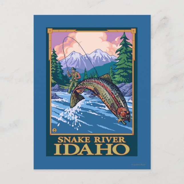 Postal Escena de pesca de mosca - Río de serpiente, Idaho (Anverso)