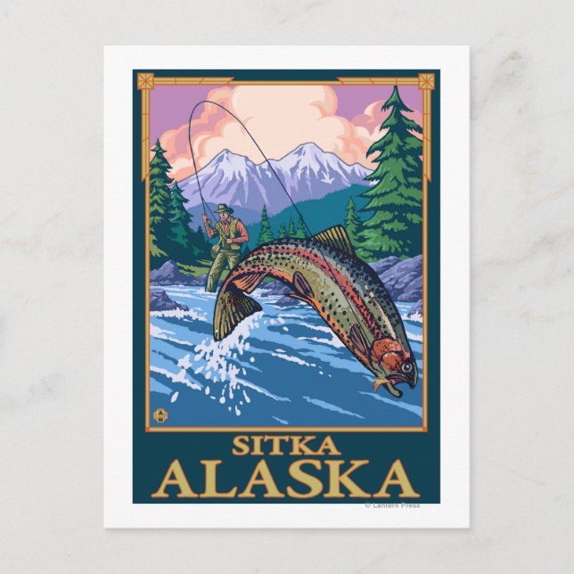 Postal Escena de pesca de mosca - Sitka, Alaska (Anverso)