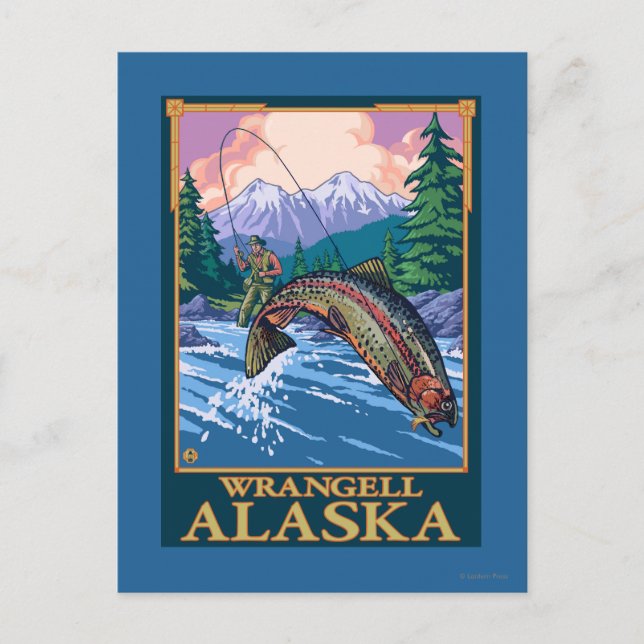Postal Escena de pesca de mosca - Wrangell, Alaska (Anverso)