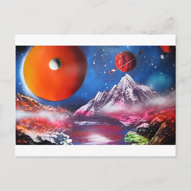 Postal Escena de planetas de espacio exterior de pintura  (Anverso)