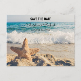 Postal Escena de playa de boda con estrella de mar para g