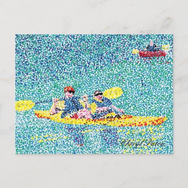 Postal Escena de Pointillism kayak, de Cheryl Paton, post (Anverso)