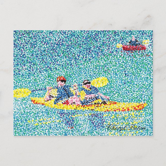 Postal Escena de Pointillism kayak en el río (Anverso)