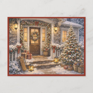 Postal Escena de porche de vacaciones de diciembre Arte A