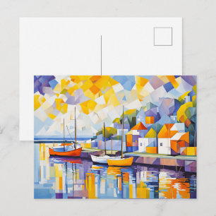 Postal Escena de puerto cubista con barcos