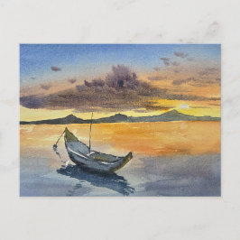 Postal Escena de puesta de sol en pintura acuarela