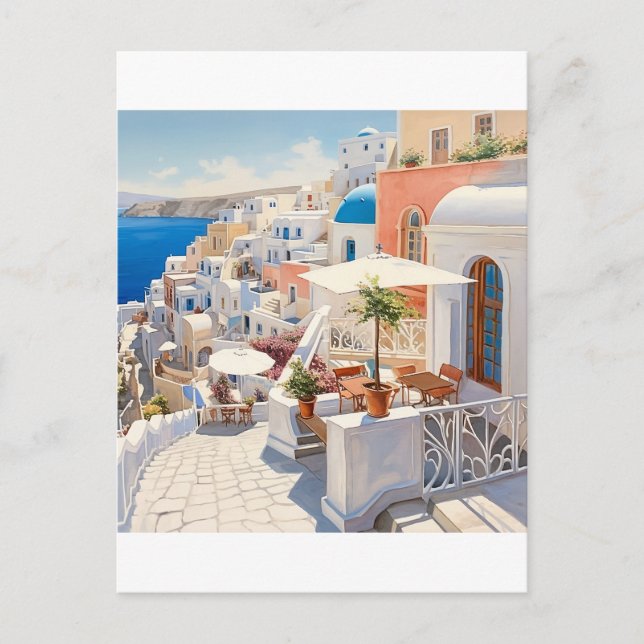 Postal Escena de Santorini Grecia (Anverso)