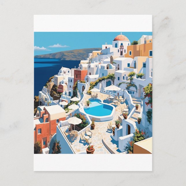 Postal Escena de Santorini Grecia (Anverso)