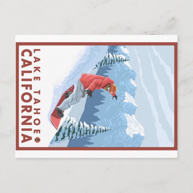 Postal Escena de Snowboard - Lago Tahoe, California (Anverso)