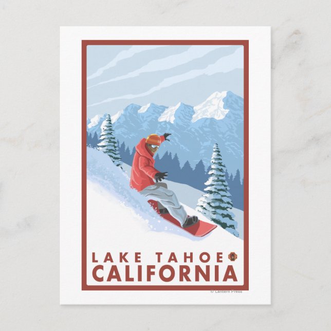 Postal Escena de Snowboard - Lago Tahoe, California (Anverso)