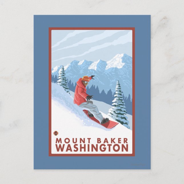 Postal Escena de Snowboard - Monte Baker, Washington (Anverso)