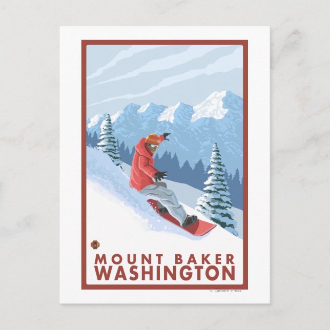 Postal Escena de Snowboard - Monte Baker, Washington (Anverso)