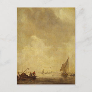 Postal Escena de un río, con pescadores lanzando una red,