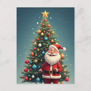 Postal Escena de vacaciones de invierno de Santa y árbol