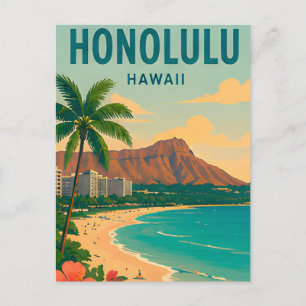 Postal Escena de viaje a la playa tropical de Honolulu Ha