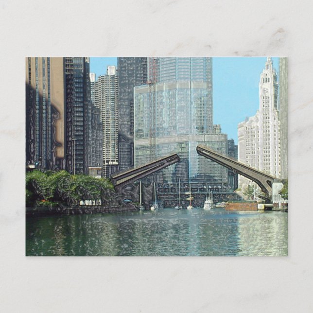 Postal Escena del barco de la impulsión del río Chicago (Anverso)