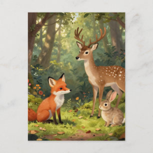 Postal Escena del bosque de animales del bosque lindos