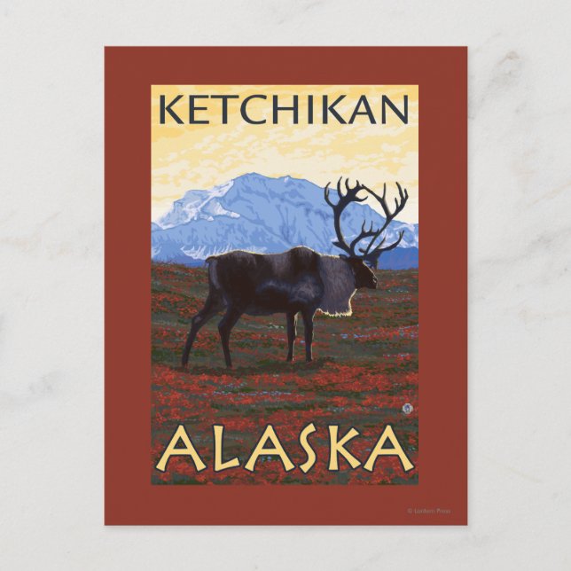 Postal Escena del Caribou - Ketchikan, Alaska (Anverso)