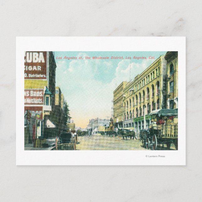 Postal Escena del distrito mayorista en la calle Los Ange (Anverso)