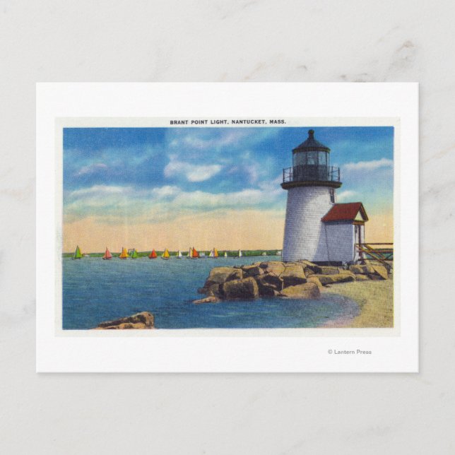 Postal Escena del faro de Brant Point (Anverso)