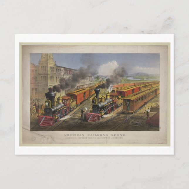 Postal Escena del Ferrocarril Americano, 1874, Currier &  (Anverso)