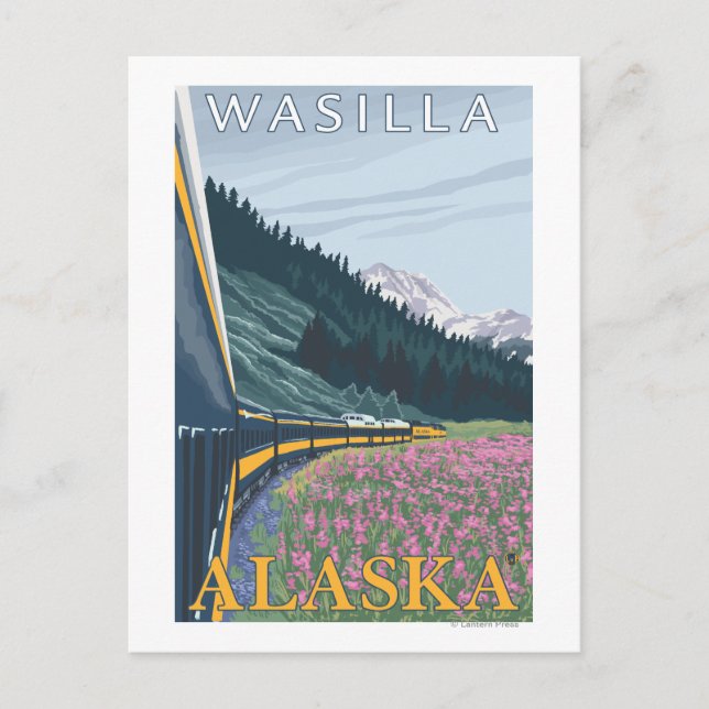 Postal Escena del ferrocarril de Alaska - Wasilla, Alaska (Anverso)