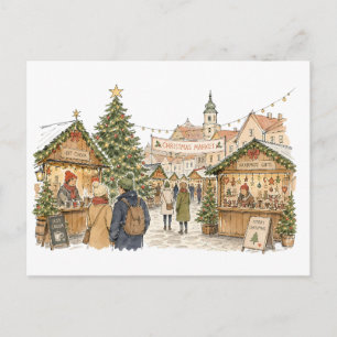 Postal Escena del mercado de Navidad para amantes de las