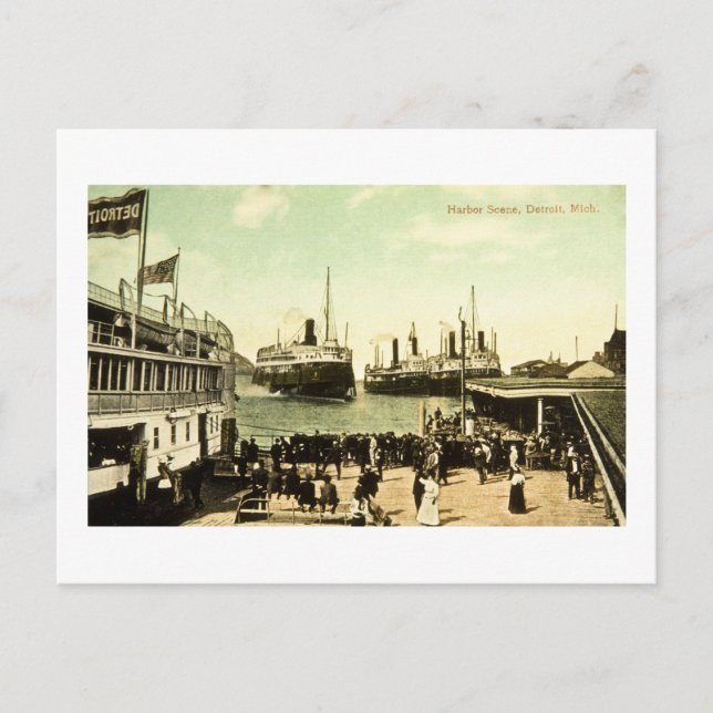 Postal Escena del puerto, Detroit, Michigan (Anverso)