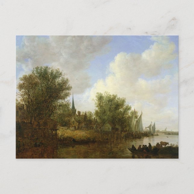 Postal Escena del río con vistas a Overschie, 1651 (Anverso)