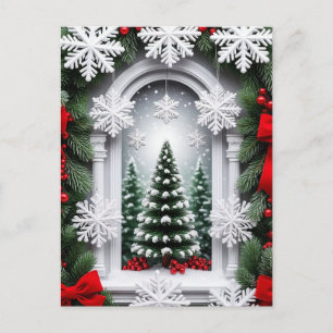 Postal ❄️ Escena elegante de árbol de Navidad nevado 🎄 I