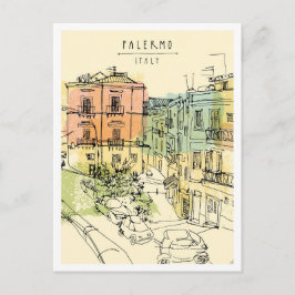 Postal Escena emblemática de Palermo Italia dibujada a ma
