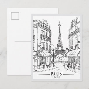 Postal Escena emblemática de París Francia dibujada a man