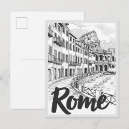 Postal Escena emblemática de Roma Italia dibujada a mano
