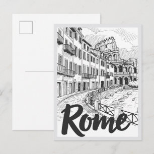 Postal Escena emblemática de Roma Italia dibujada a mano