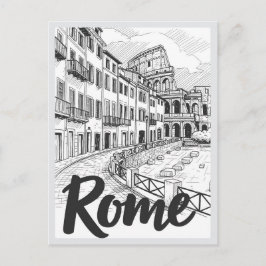 Postal Escena emblemática de Roma Italia dibujada a mano