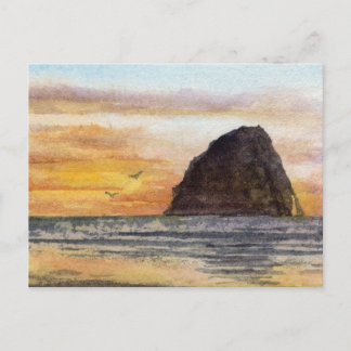 Postal Escena en acuarela del atardecer en Cape Kiwanda C