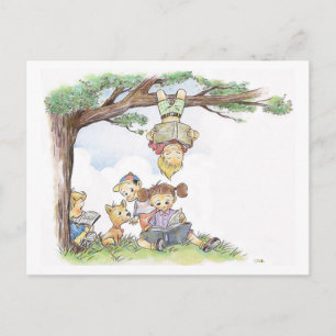 Postal Escena en los cuentos con niños y perros