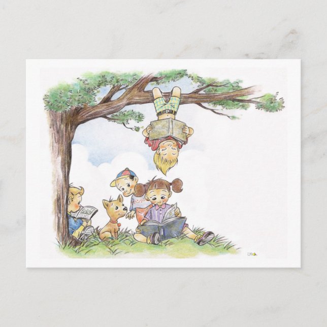 Postal Escena en los cuentos con niños y perros (Anverso)