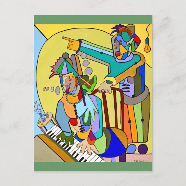 Postal "Escena en tiempo real" por Ruchell Alexander (Anverso)