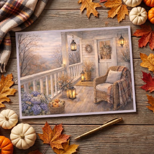 Postal Escena floral de porche de noviembre Arte acuarela