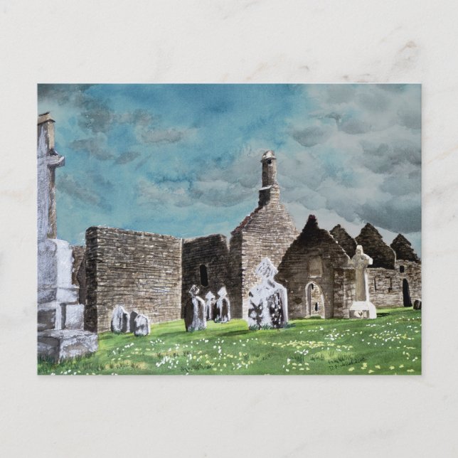 Postal Escena histórica del cementerio celta Clonmacnoise (Anverso)